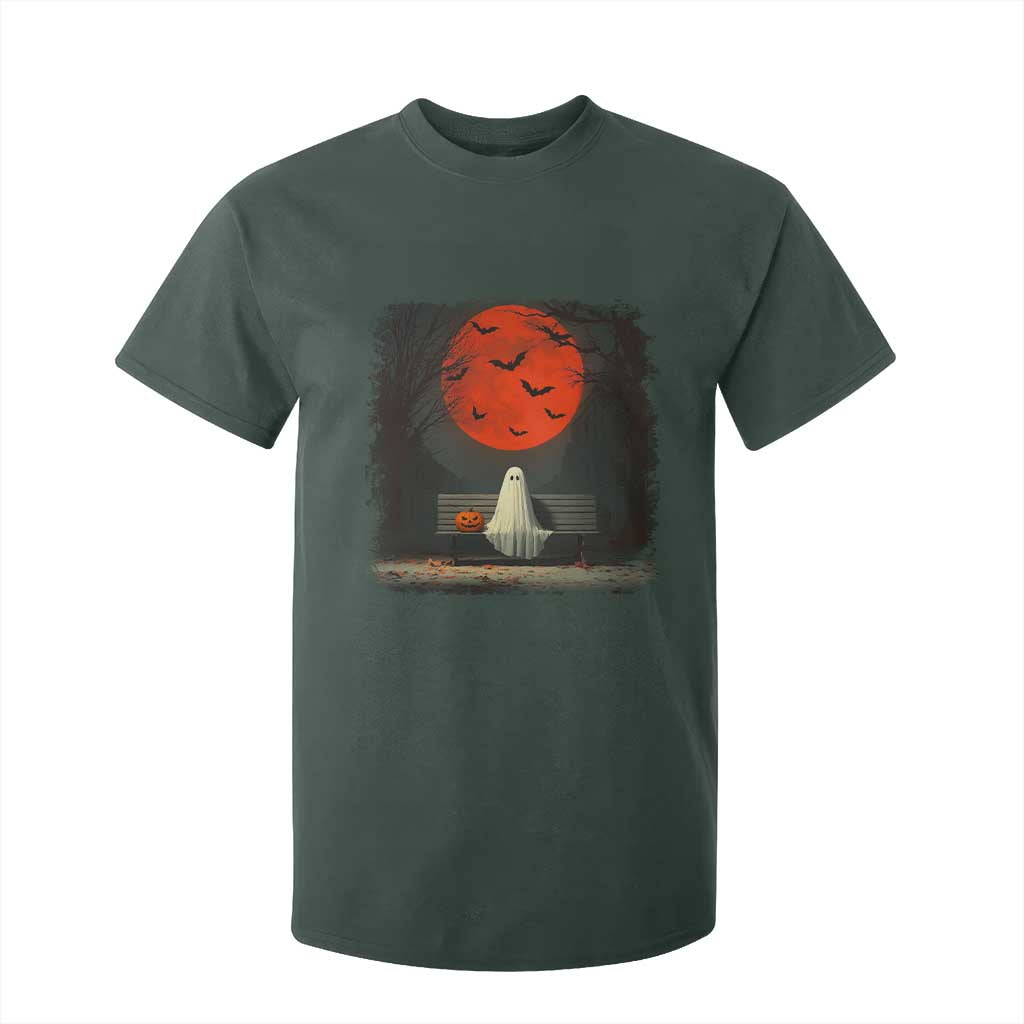 Halloween Lonely Ghost Bench Blood Moon Pumpkin T Shirt For Kid TS11 Dark Forest Green Print Your Wear