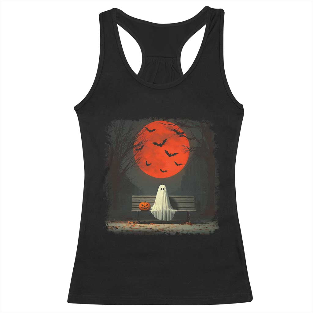 Halloween Lonely Ghost Bench Blood Moon Pumpkin Racerback Tank Top TS11 Black Print Your Wear