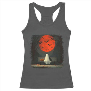 Halloween Lonely Ghost Bench Blood Moon Pumpkin Racerback Tank Top TS11 Dark Heather Print Your Wear