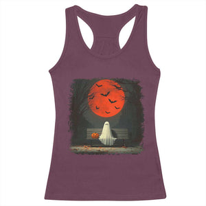 Halloween Lonely Ghost Bench Blood Moon Pumpkin Racerback Tank Top TS11 Maroon Print Your Wear