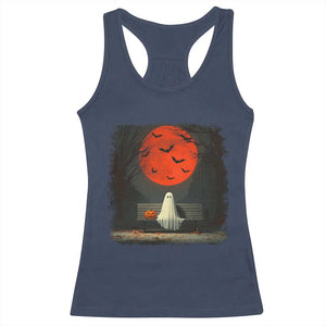Halloween Lonely Ghost Bench Blood Moon Pumpkin Racerback Tank Top TS11 Navy Print Your Wear