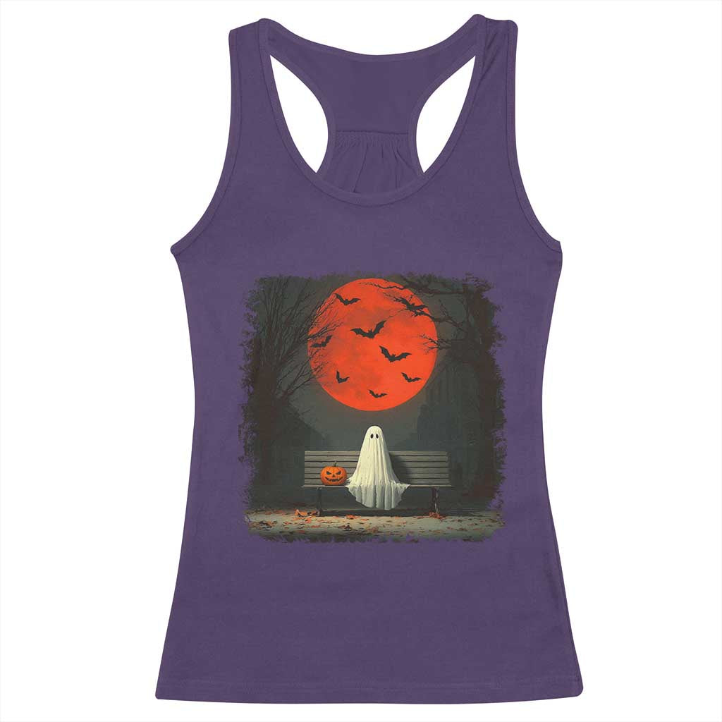 Halloween Lonely Ghost Bench Blood Moon Pumpkin Racerback Tank Top TS11 Purple Print Your Wear