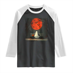 Halloween Lonely Ghost Bench Blood Moon Pumpkin Raglan Shirt TS11 Black White Print Your Wear