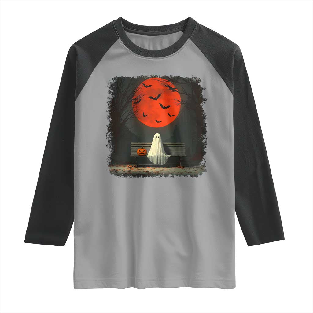 Halloween Lonely Ghost Bench Blood Moon Pumpkin Raglan Shirt TS11 Sport Gray Black Print Your Wear