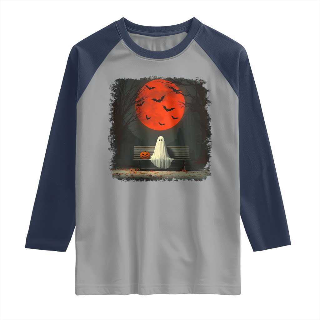 Halloween Lonely Ghost Bench Blood Moon Pumpkin Raglan Shirt TS11 Sport Gray Navy Print Your Wear
