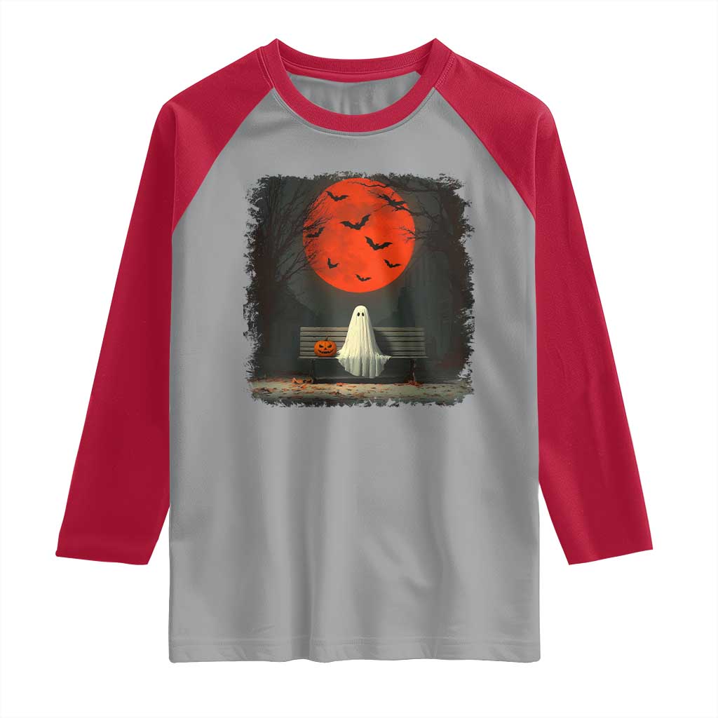 Halloween Lonely Ghost Bench Blood Moon Pumpkin Raglan Shirt TS11 Sport Gray Red Print Your Wear