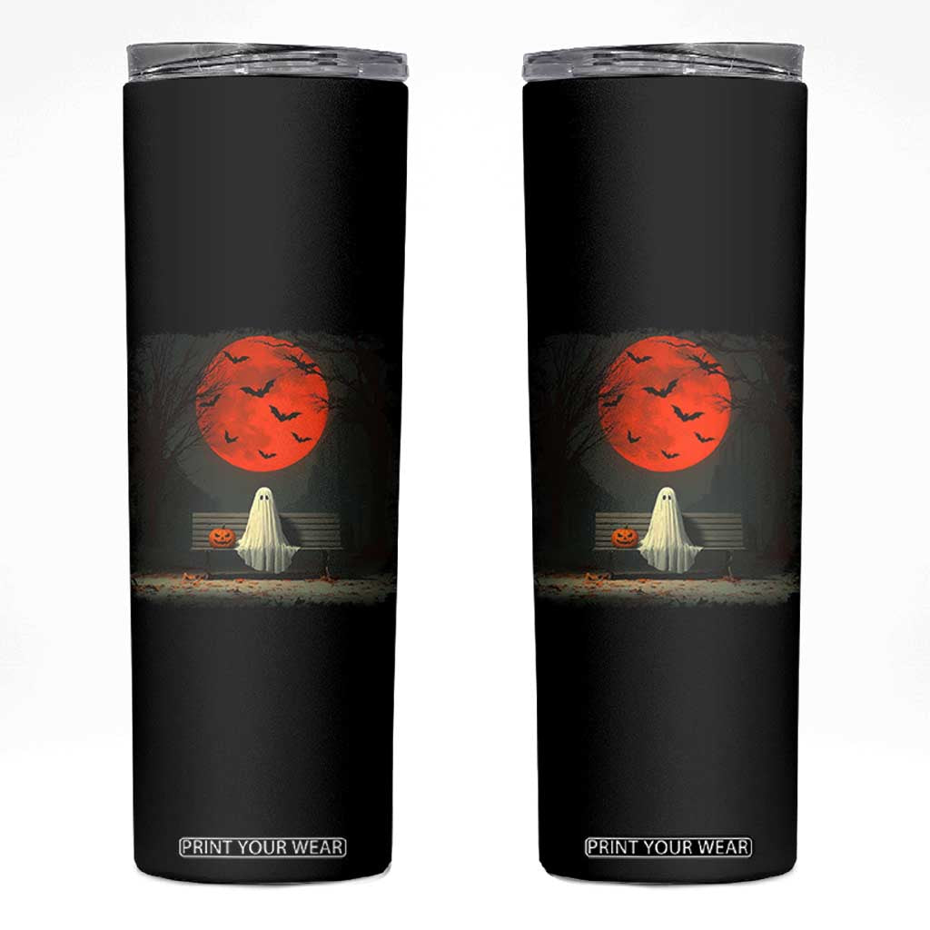 Halloween Lonely Ghost Bench Blood Moon Pumpkin Skinny Tumbler TS11 Black Print Your Wear