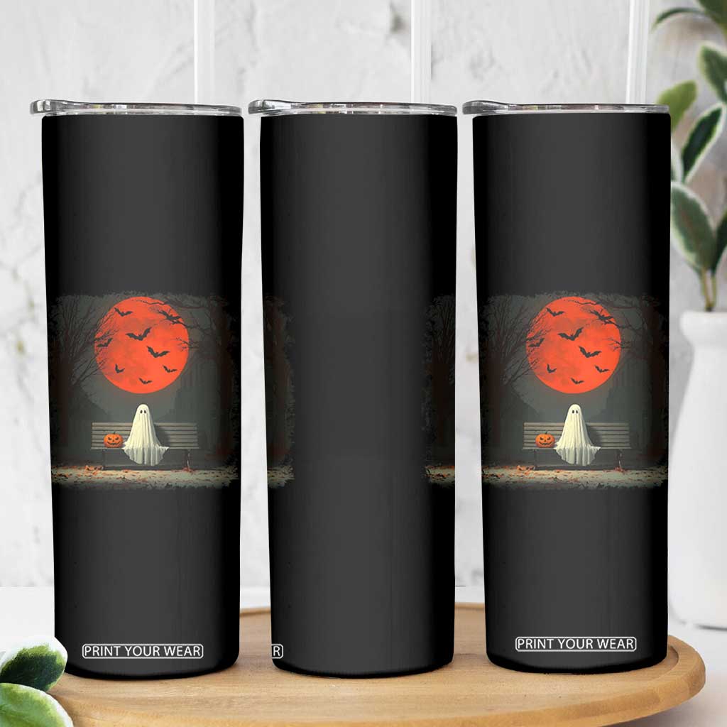 Halloween Lonely Ghost Bench Blood Moon Pumpkin Skinny Tumbler TS11 Print Your Wear