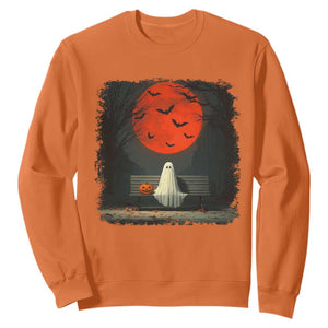 Halloween Lonely Ghost Bench Blood Moon Pumpkin Sweatshirt TS11 Orange Print Your Wear