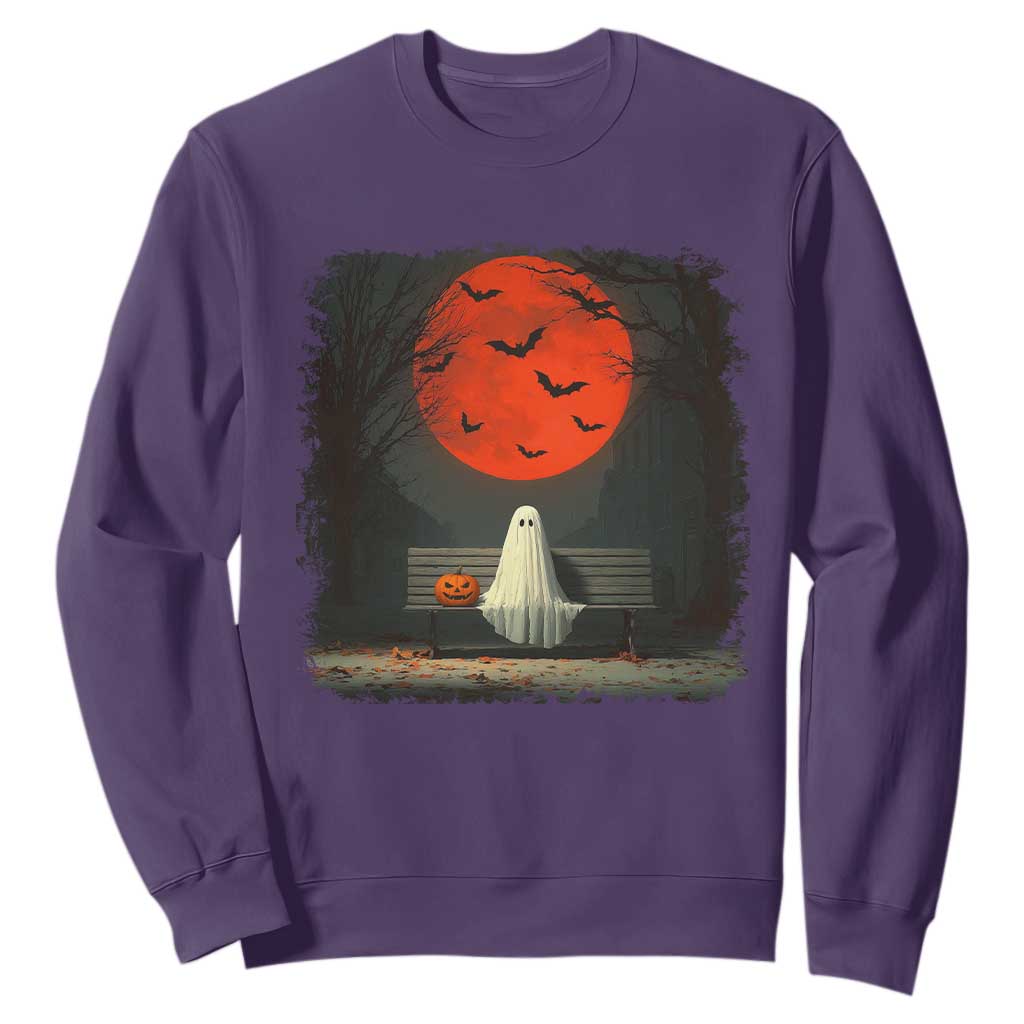 Halloween Lonely Ghost Bench Blood Moon Pumpkin Sweatshirt TS11 Purple Print Your Wear