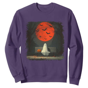 Halloween Lonely Ghost Bench Blood Moon Pumpkin Sweatshirt TS11 Purple Print Your Wear