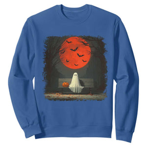 Halloween Lonely Ghost Bench Blood Moon Pumpkin Sweatshirt TS11 Royal Blue Print Your Wear