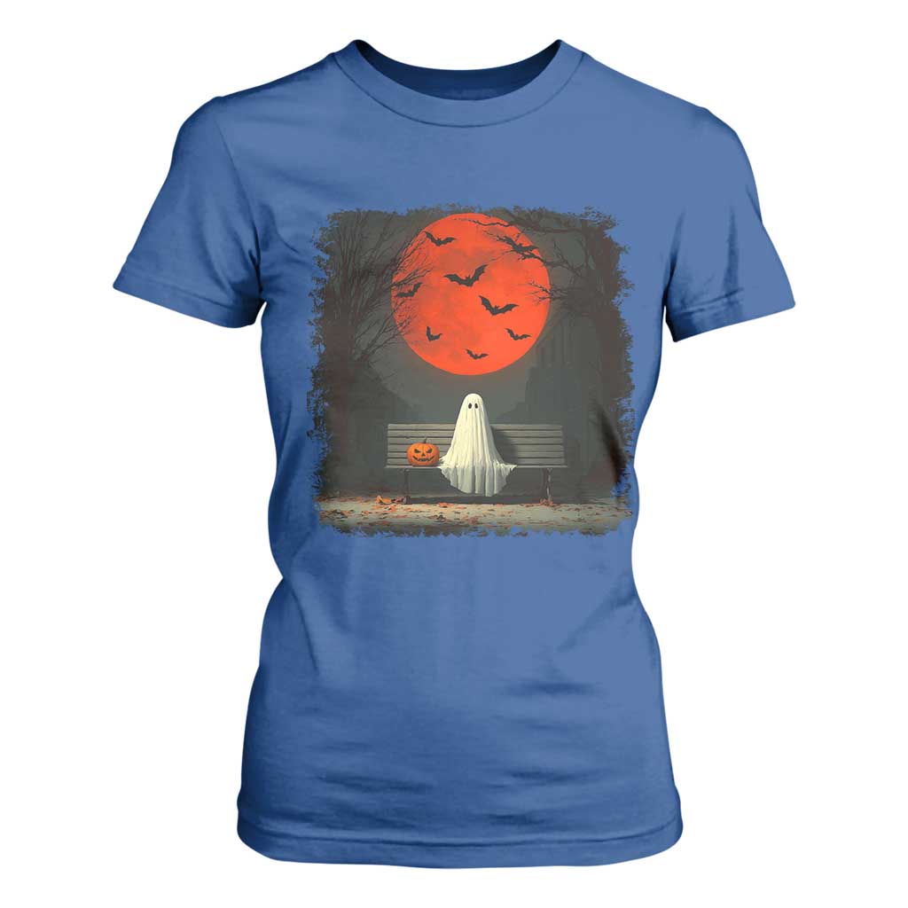 Halloween Lonely Ghost Bench Blood Moon Pumpkin T Shirt For Women TS11 Royal Blue Print Your Wear