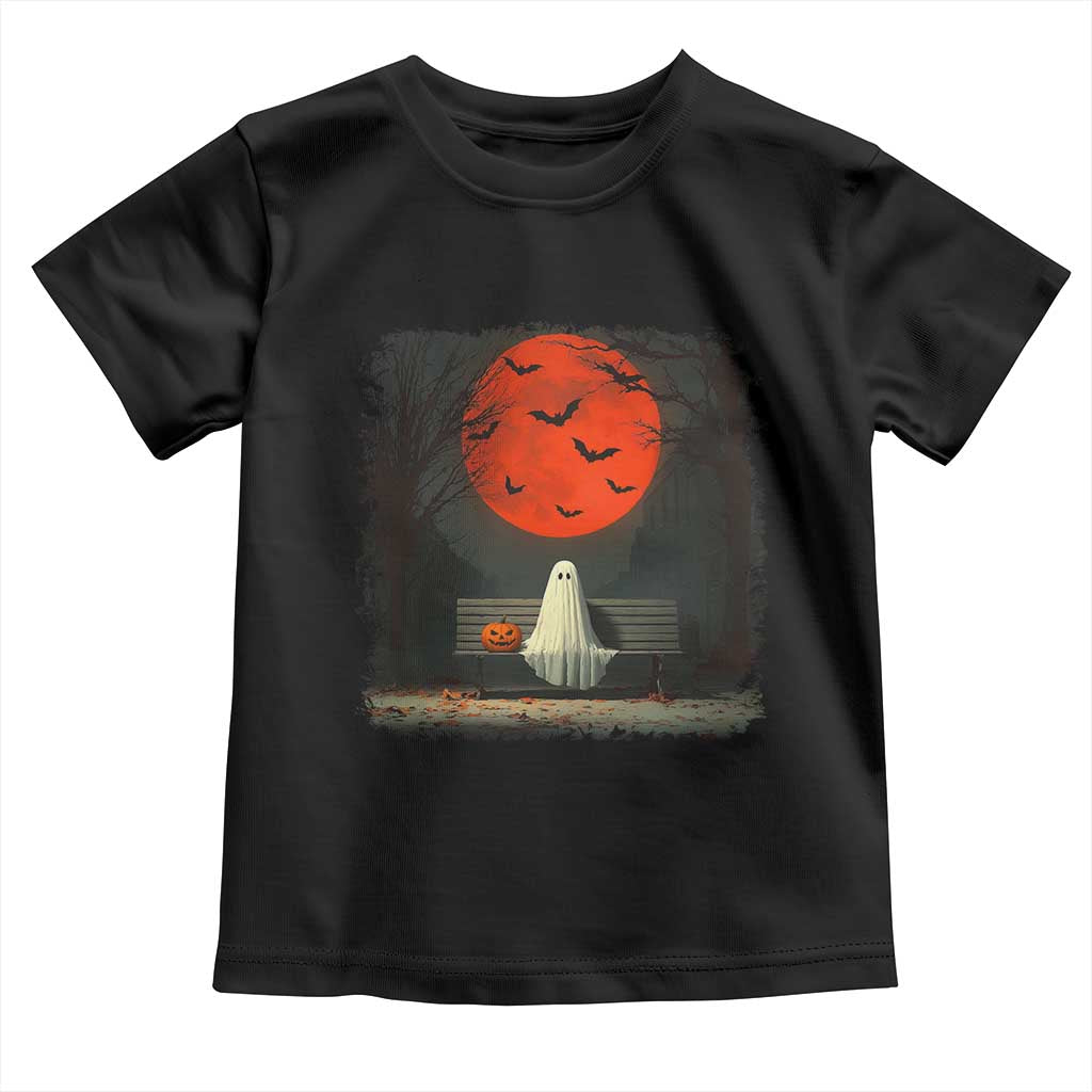 Halloween Lonely Ghost Bench Blood Moon Pumpkin Toddler T Shirt TS11 Black Print Your Wear