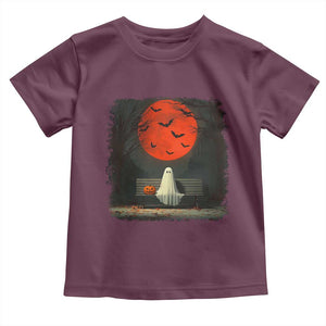 Halloween Lonely Ghost Bench Blood Moon Pumpkin Toddler T Shirt TS11 Maroon Print Your Wear