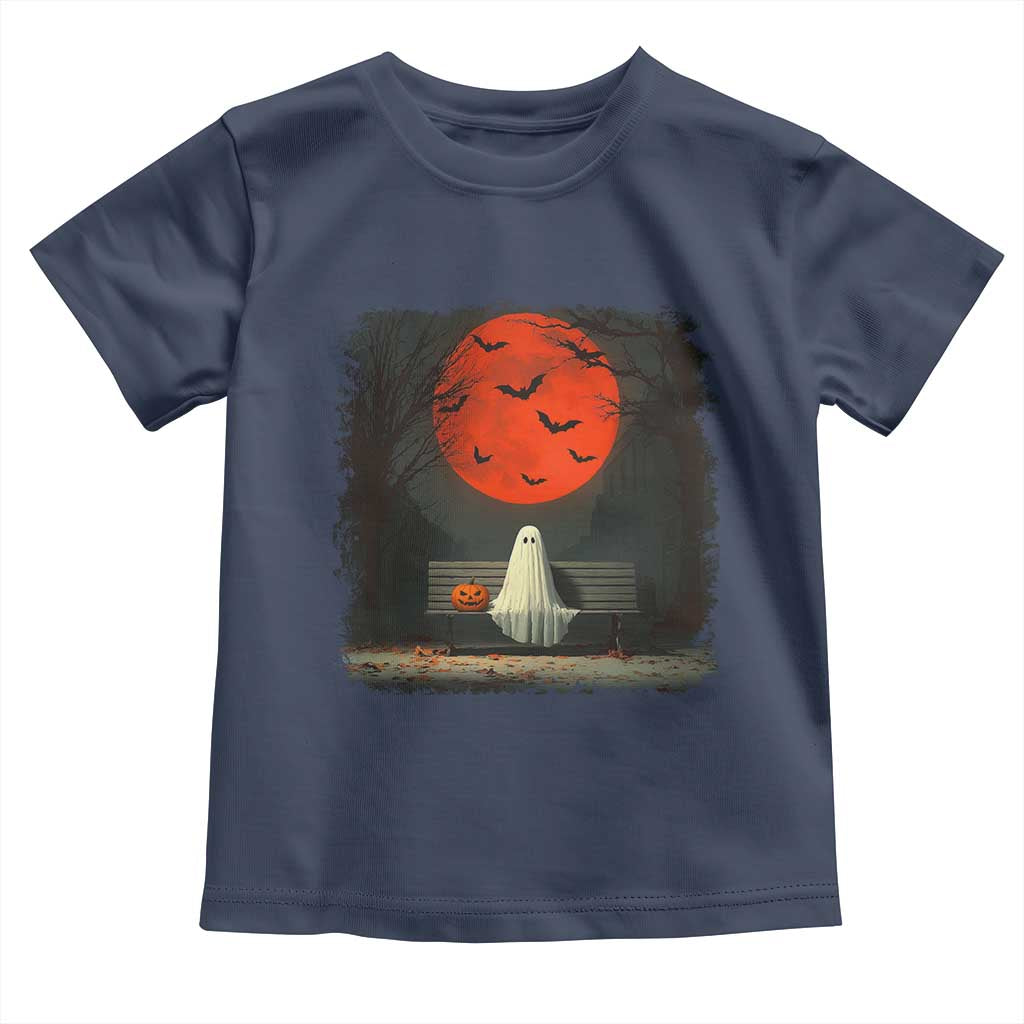 Halloween Lonely Ghost Bench Blood Moon Pumpkin Toddler T Shirt TS11 Navy Print Your Wear