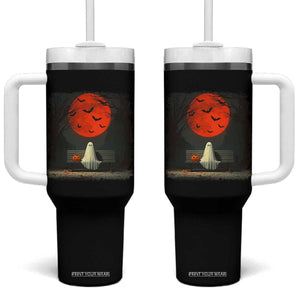 Halloween Lonely Ghost Bench Blood Moon Pumpkin Tumbler With Handle TS11 One Size: 40 oz Black Print Your Wear