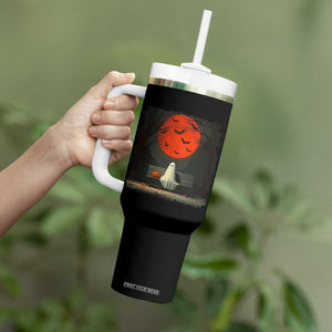 Halloween Lonely Ghost Bench Blood Moon Pumpkin Tumbler With Handle TS11 Print Your Wear