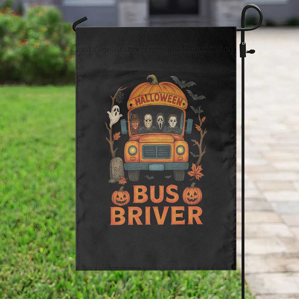 Funny Halloween Bus Driver Garden Flag Horror Slashers Pumpkin School Bus Spooky Season TS11 Print Your Wear
