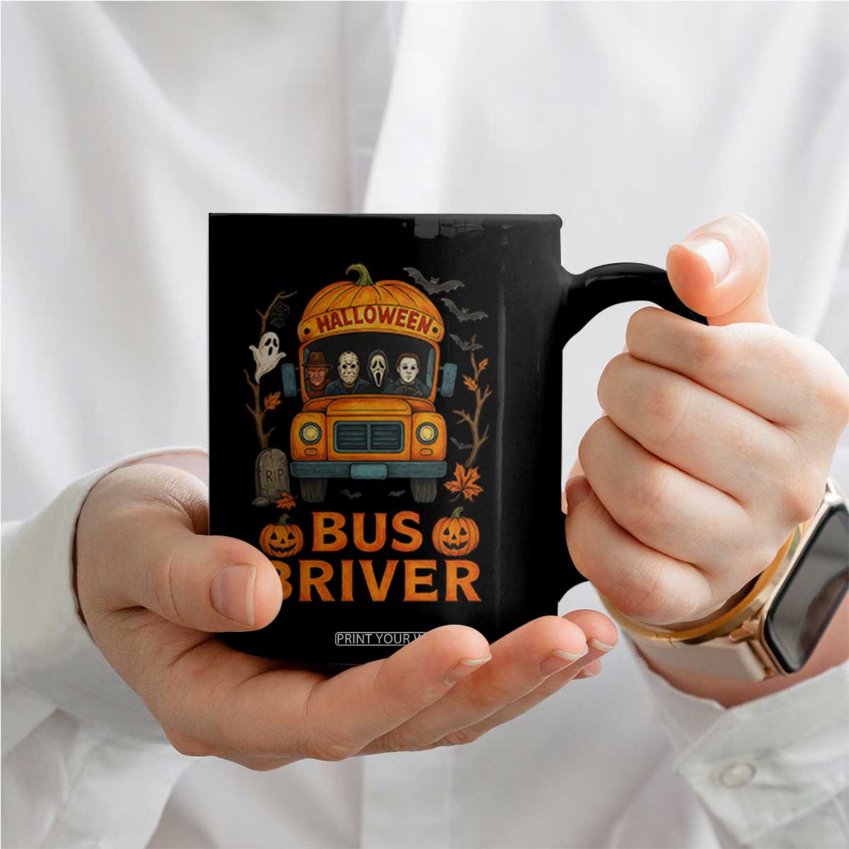 Funny Halloween Bus Driver Coffee Mug Horror Slashers Pumpkin School Bus Spooky Season TS11 Print Your Wear