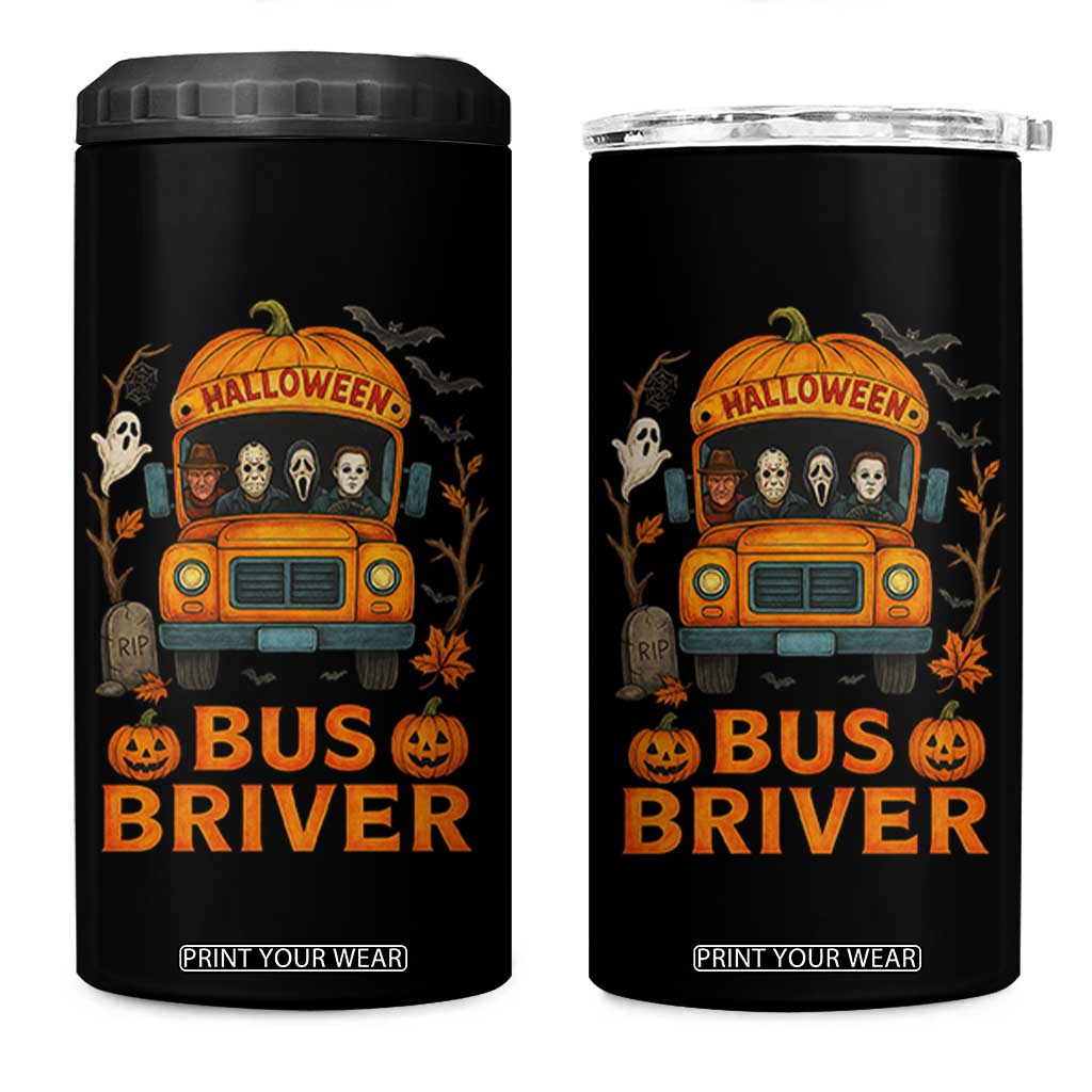 Funny Halloween Bus Driver 4 in 1 Can Cooler Tumbler Horror Slashers Pumpkin School Bus Spooky Season TS11 One Size: 16 oz Black Print Your Wear