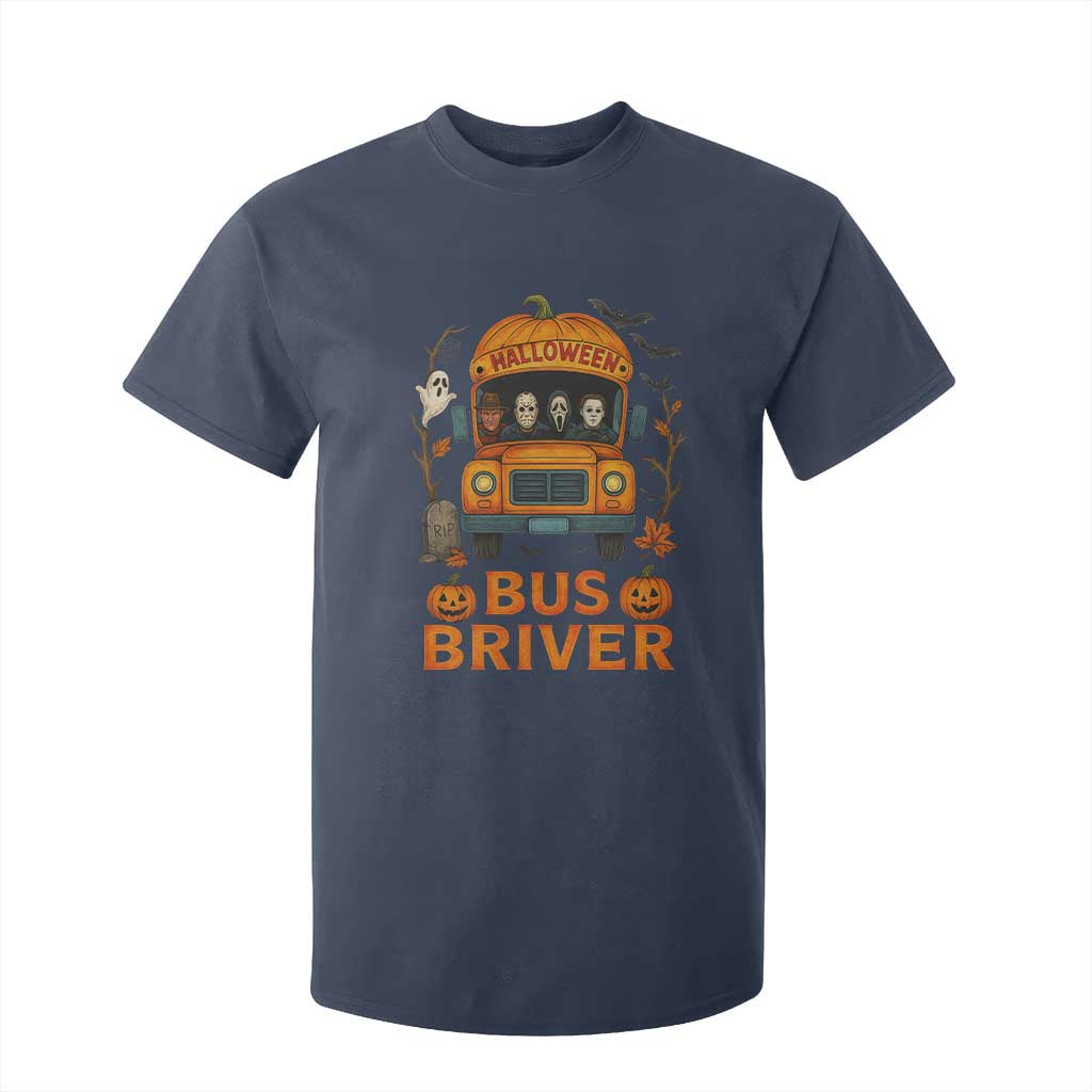 Funny Halloween Bus Driver T Shirt For Kid Horror Slashers Pumpkin School Bus Spooky Season TS11 Navy Print Your Wear