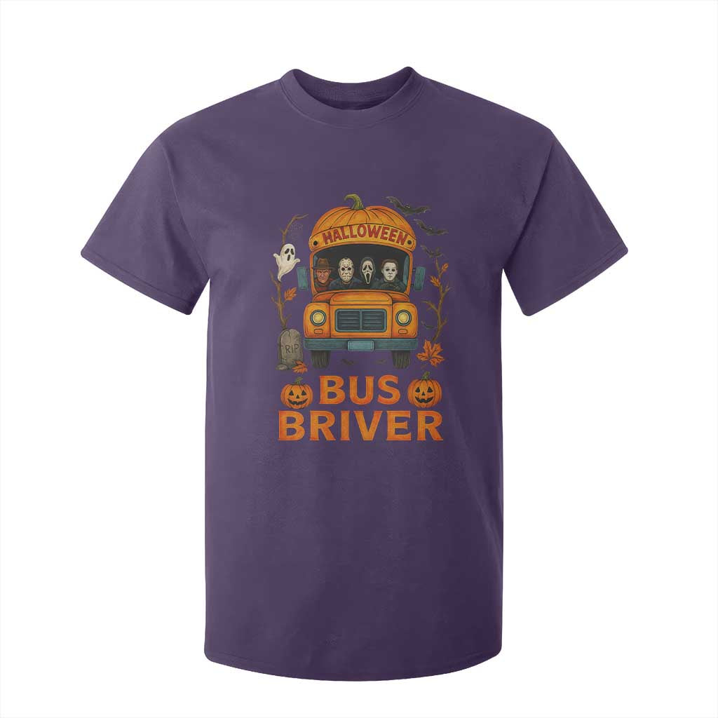 Funny Halloween Bus Driver T Shirt For Kid Horror Slashers Pumpkin School Bus Spooky Season TS11 Purple Print Your Wear