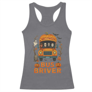 Funny Halloween Bus Driver Racerback Tank Top Horror Slashers Pumpkin School Bus Spooky Season TS11 Charcoal Print Your Wear