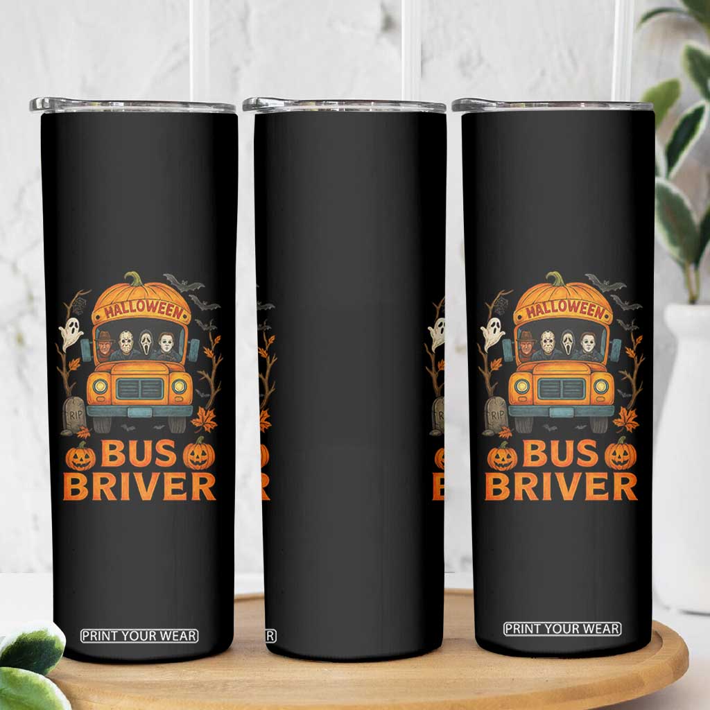 Funny Halloween Bus Driver Skinny Tumbler Horror Slashers Pumpkin School Bus Spooky Season TS11 Print Your Wear
