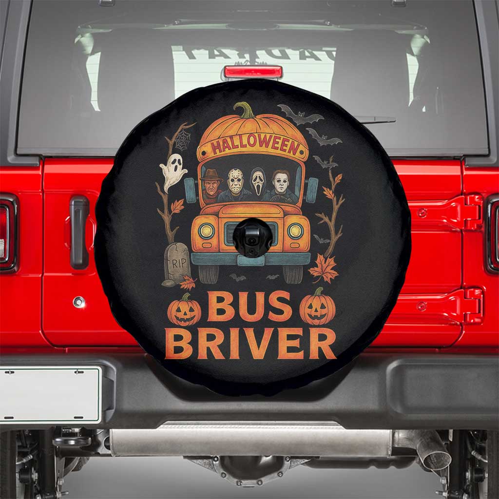 Funny Halloween Bus Driver Spare Tire Cover Horror Slashers Pumpkin School Bus Spooky Season TS11 Black Print Your Wear