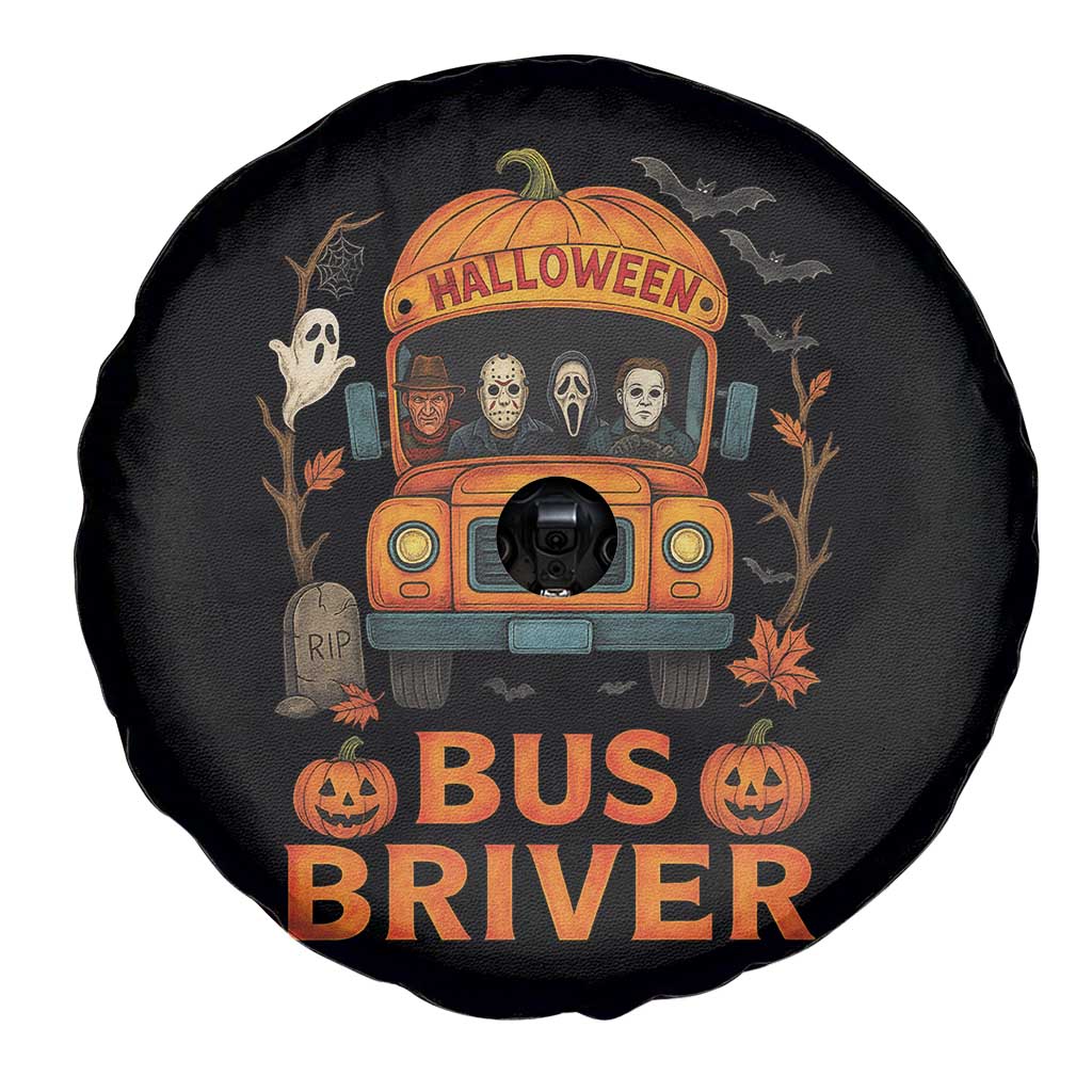Funny Halloween Bus Driver Spare Tire Cover Horror Slashers Pumpkin School Bus Spooky Season TS11 Print Your Wear