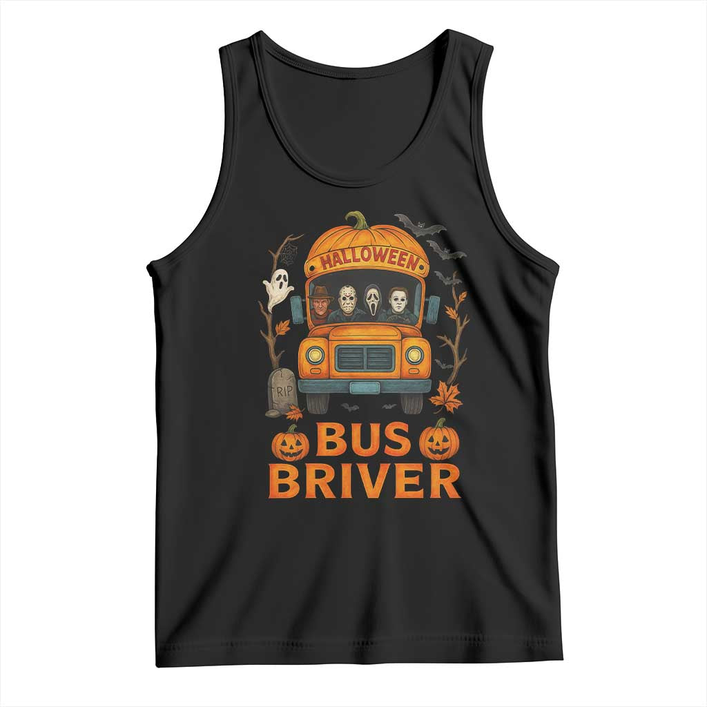 Funny Halloween Bus Driver Tank Top Horror Slashers Pumpkin School Bus Spooky Season TS11 Black Print Your Wear