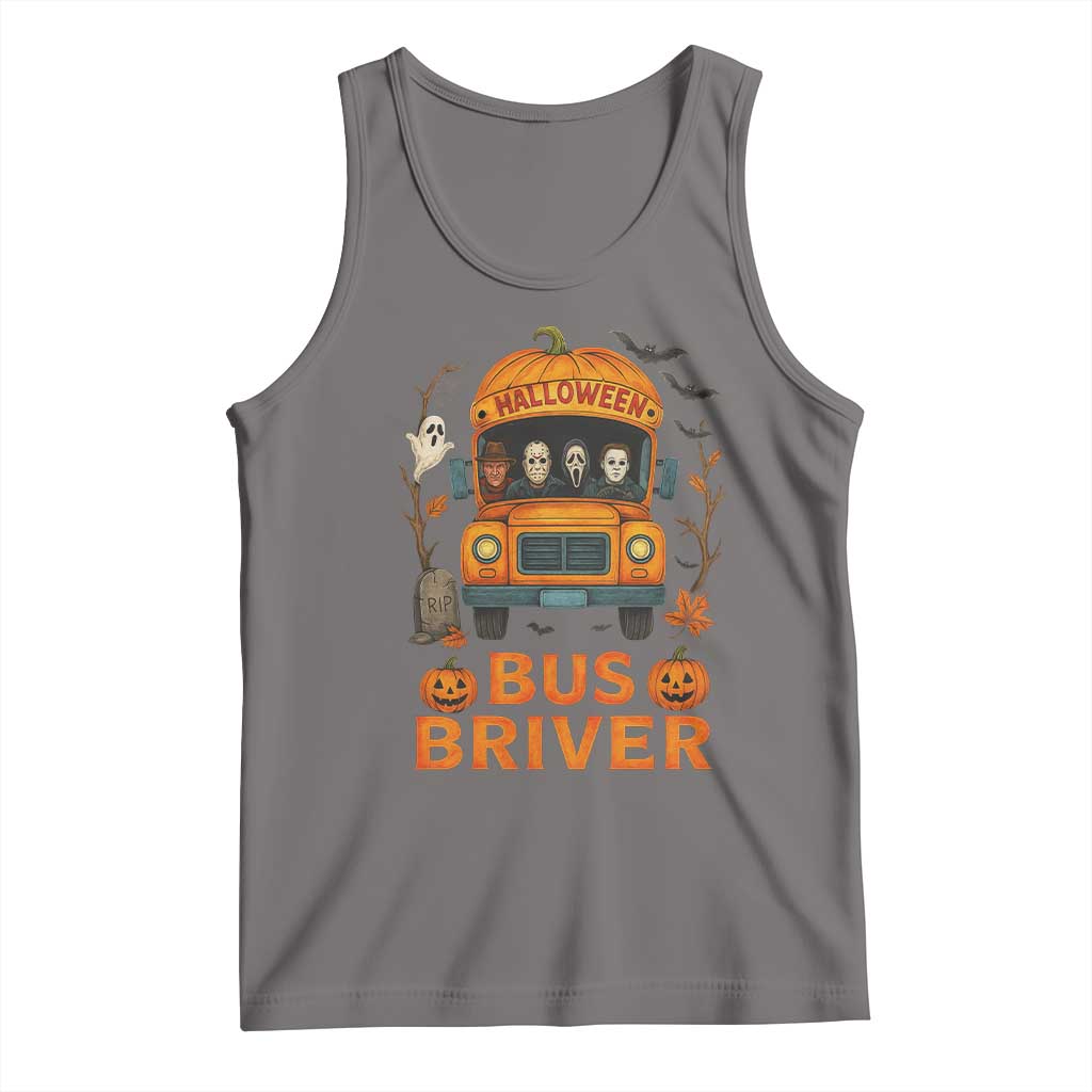 Funny Halloween Bus Driver Tank Top Horror Slashers Pumpkin School Bus Spooky Season TS11 Deep Heather Print Your Wear