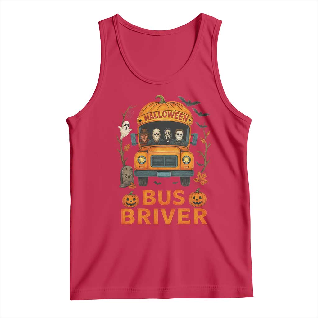 Funny Halloween Bus Driver Tank Top Horror Slashers Pumpkin School Bus Spooky Season TS11 Red Print Your Wear