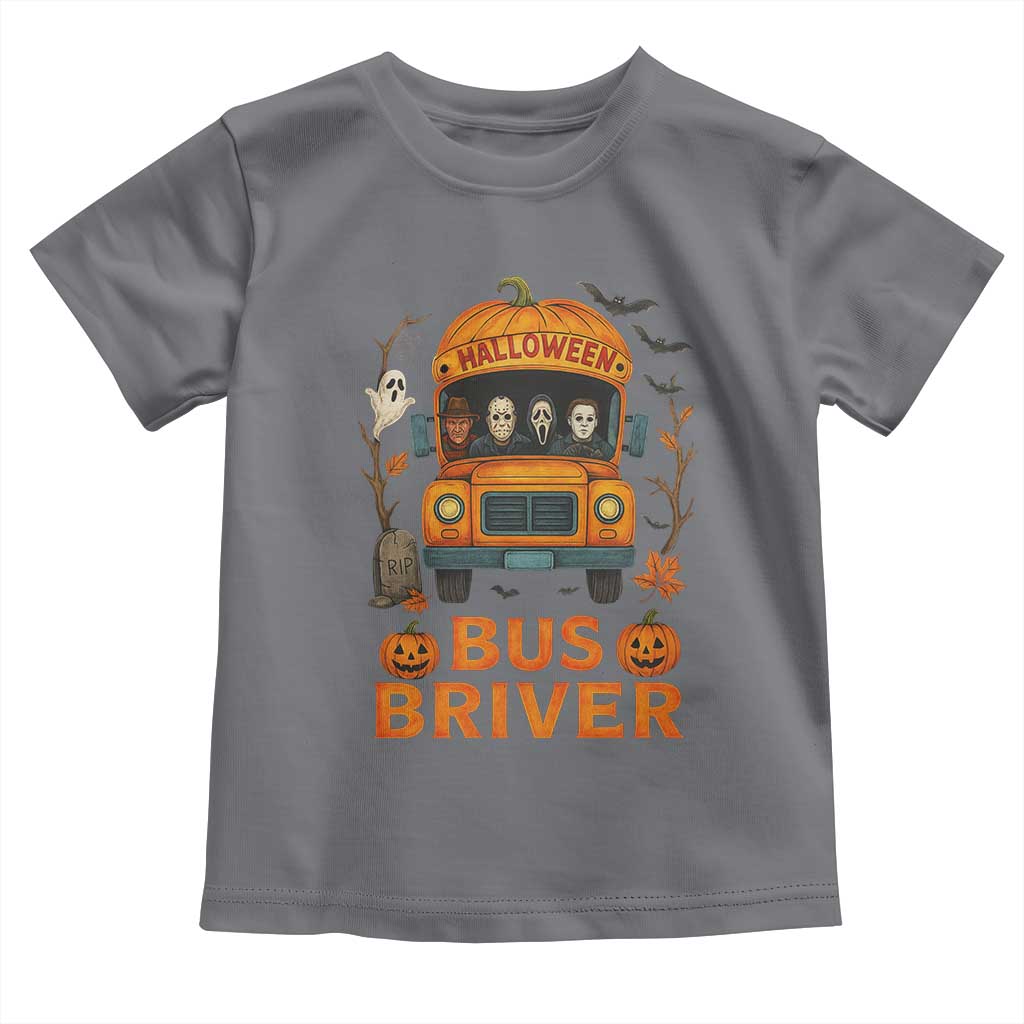 Funny Halloween Bus Driver Toddler T Shirt Horror Slashers Pumpkin School Bus Spooky Season TS11 Charcoal Print Your Wear