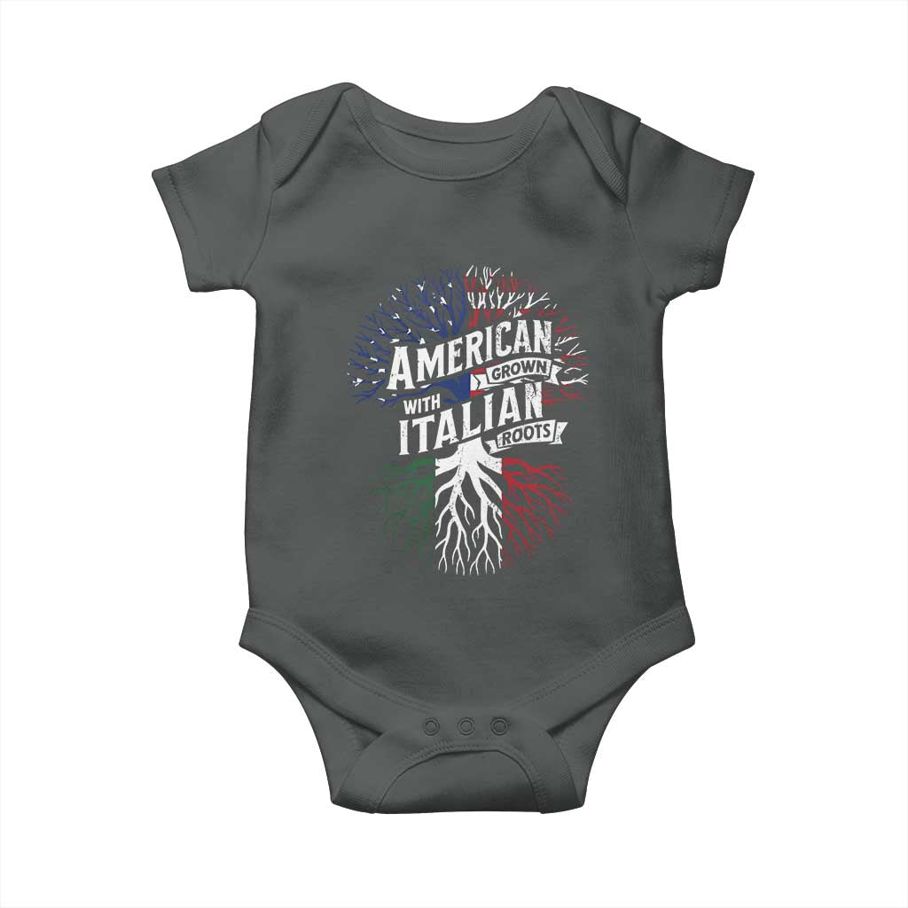 American Grown With Italian Roots Baby Onesie Family Tree Italy Flag TS11 Dark Heather Print Your Wear