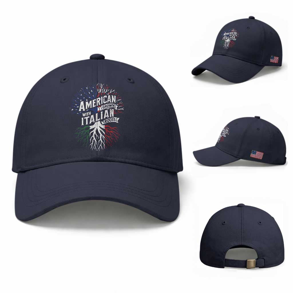 American Grown With Italian Roots Baseball Cap Family Tree Italy Flag TS11 Baseball Cap Universal Fit Navy Print Your Wear