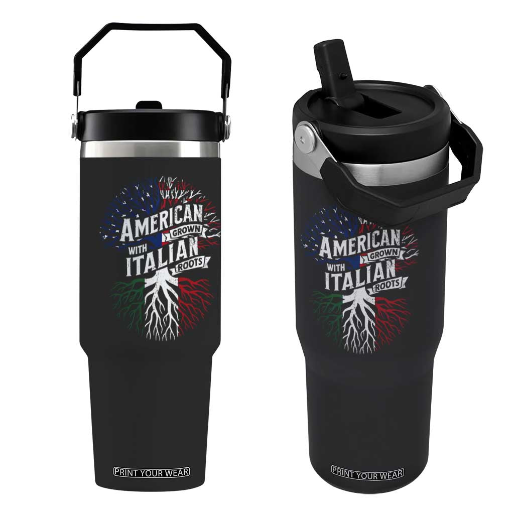 American Grown With Italian Roots Flip Straw Tumbler Family Tree Italy Flag TS11 One Size: 30 oz Black Print Your Wear
