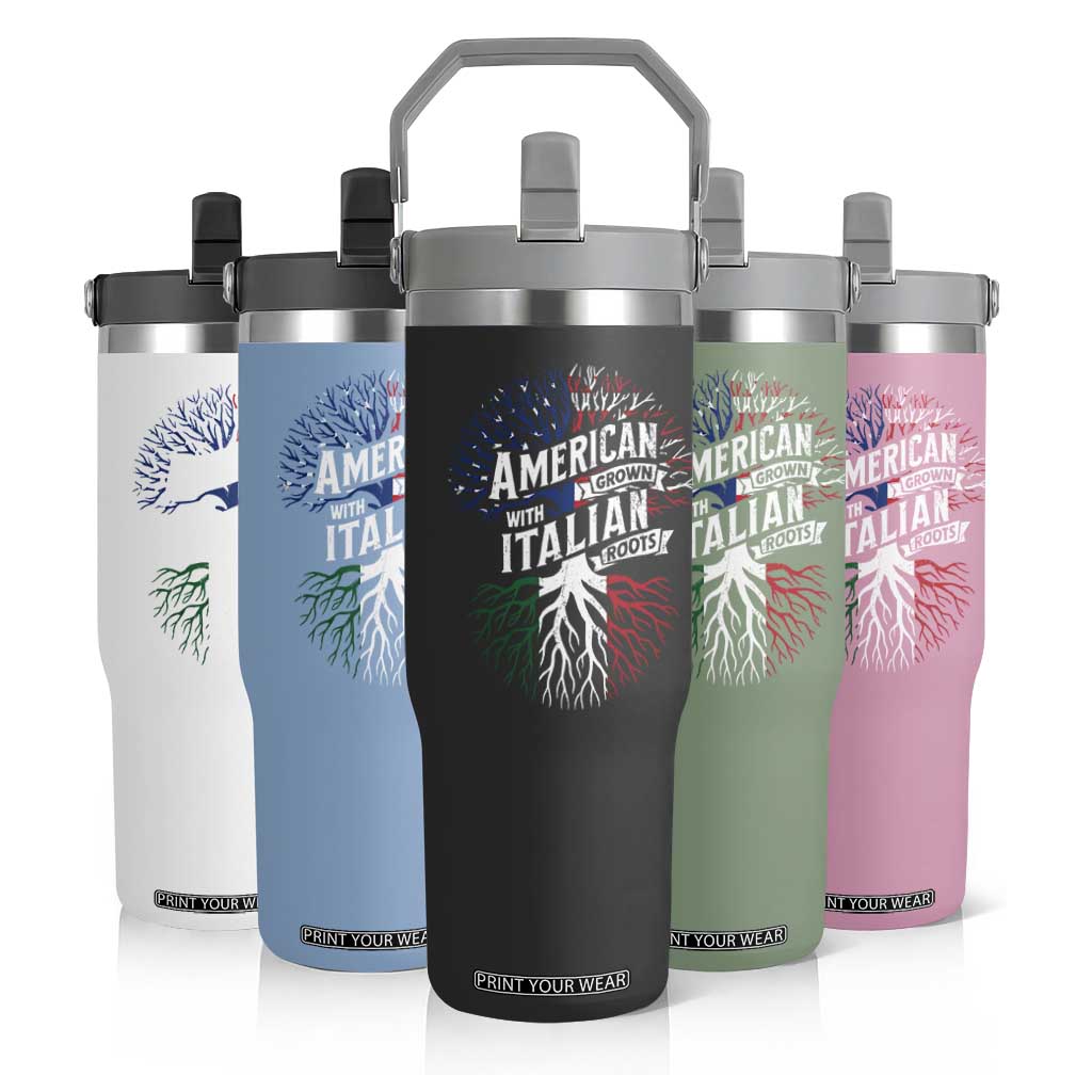 American Grown With Italian Roots Flip Straw Tumbler Family Tree Italy Flag TS11 Print Your Wear