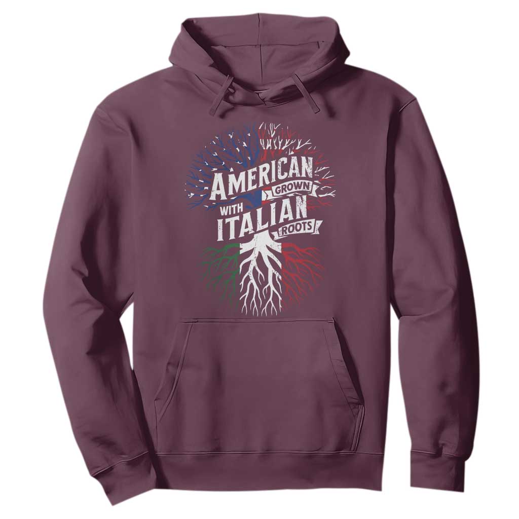 American Grown With Italian Roots Hoodie Family Tree Italy Flag TS11 Maroon Print Your Wear