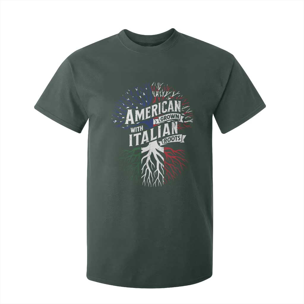 American Grown With Italian Roots T Shirt For Kid Family Tree Italy Flag TS11 Dark Forest Green Print Your Wear