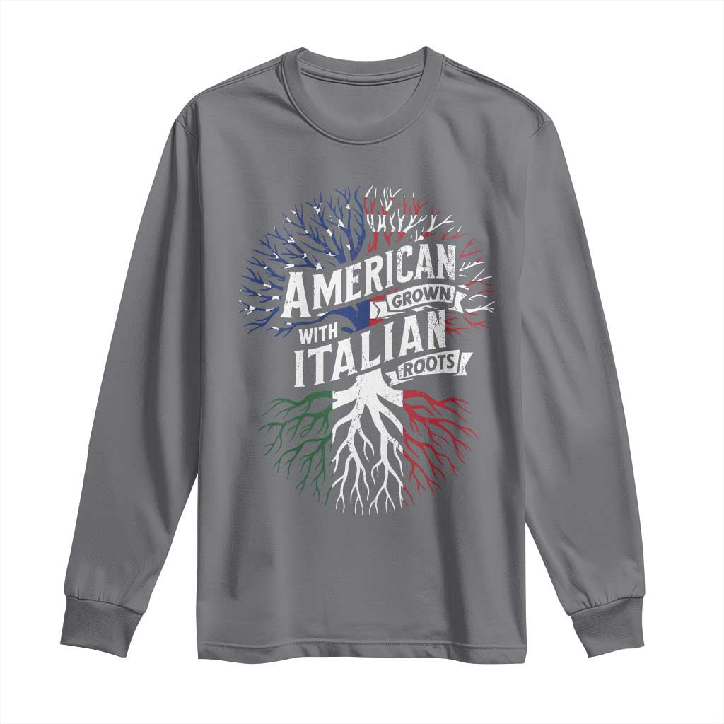 American Grown With Italian Roots Long Sleeve Shirt Family Tree Italy Flag TS11 Charcoal Print Your Wear