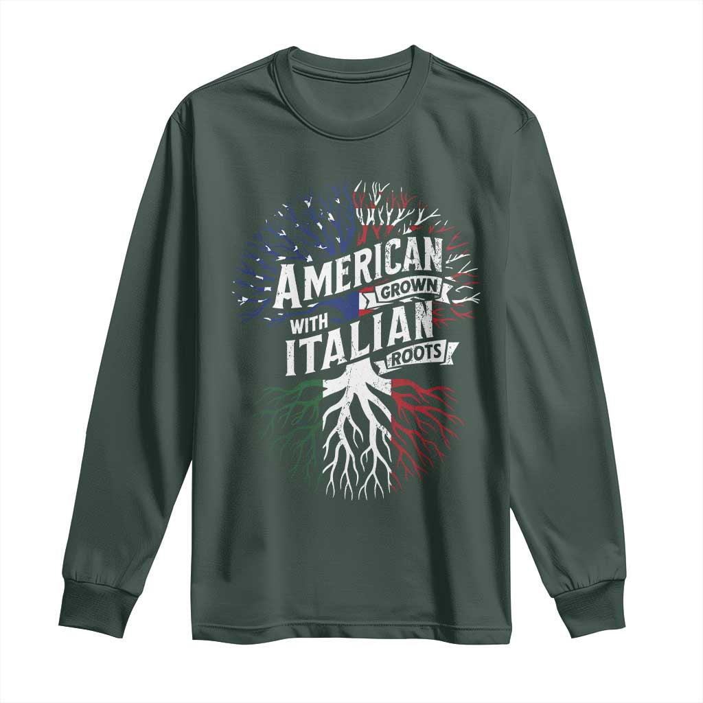 American Grown With Italian Roots Long Sleeve Shirt Family Tree Italy Flag TS11 Dark Forest Green Print Your Wear