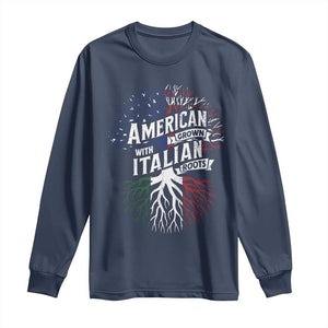 American Grown With Italian Roots Long Sleeve Shirt Family Tree Italy Flag TS11 Navy Print Your Wear