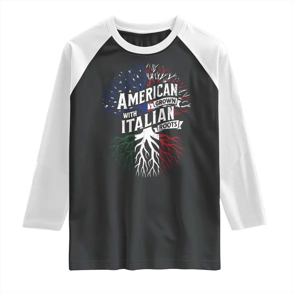 American Grown With Italian Roots Raglan Shirt Family Tree Italy Flag TS11 Black White Print Your Wear