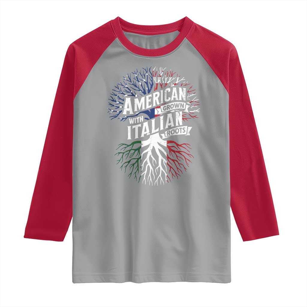 American Grown With Italian Roots Raglan Shirt Family Tree Italy Flag TS11 Sport Gray Red Print Your Wear