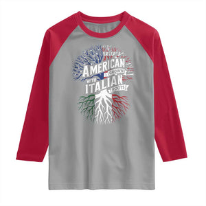 American Grown With Italian Roots Raglan Shirt Family Tree Italy Flag TS11 Sport Gray Red Print Your Wear