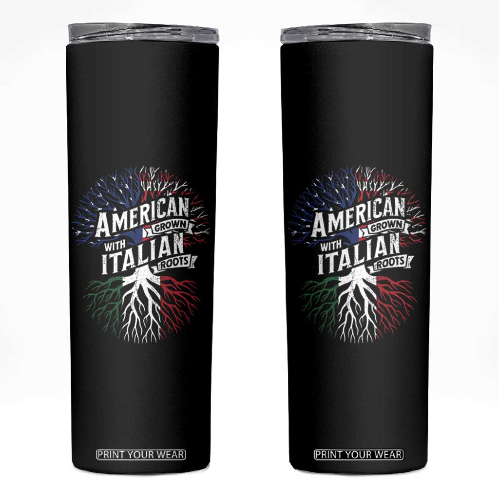 American Grown With Italian Roots Skinny Tumbler Family Tree Italy Flag TS11 Black Print Your Wear