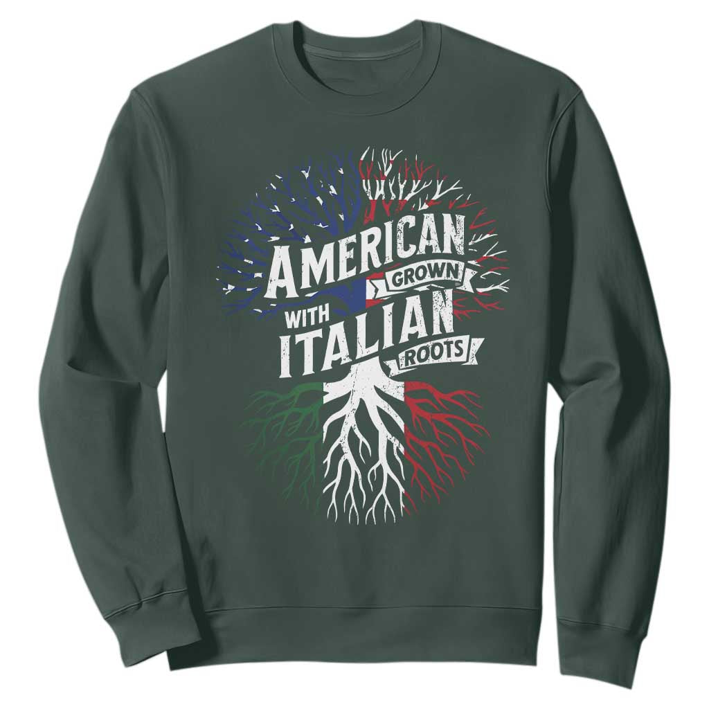 American Grown With Italian Roots Sweatshirt Family Tree Italy Flag TS11 Dark Forest Green Print Your Wear