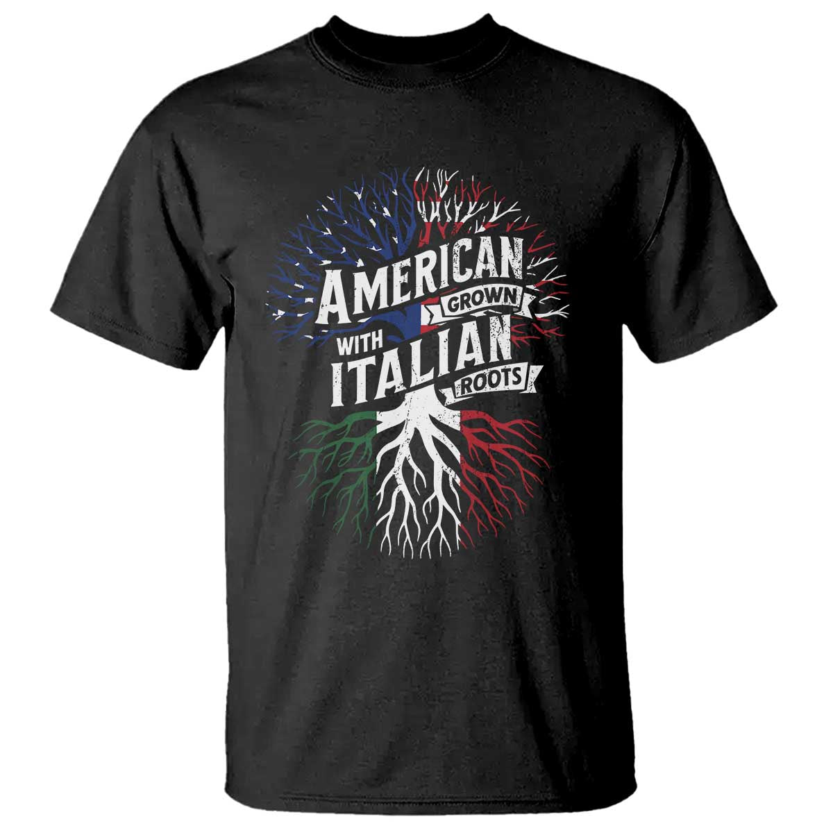 American Grown With Italian Roots T Shirt Family Tree Italy Flag TS11 Black Print Your Wear